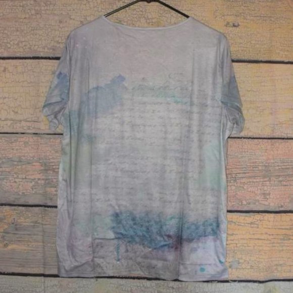 Medieval Sublimation Tattoo Dragonfly Clock Floral Fairy Gypsy Peasant Top Tee - Picture 3 of 5